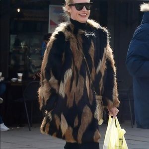 7 For All Mankind Chevron Oversize Faux Fur Coat